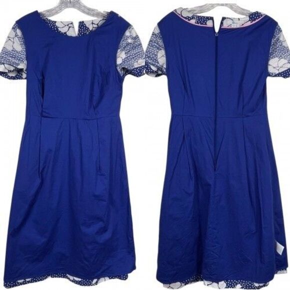 BODEN Sierra Textured Floral Polka Dot Dress Size 4 Blue White Short Sleeve EUC - Picture 10 of 16